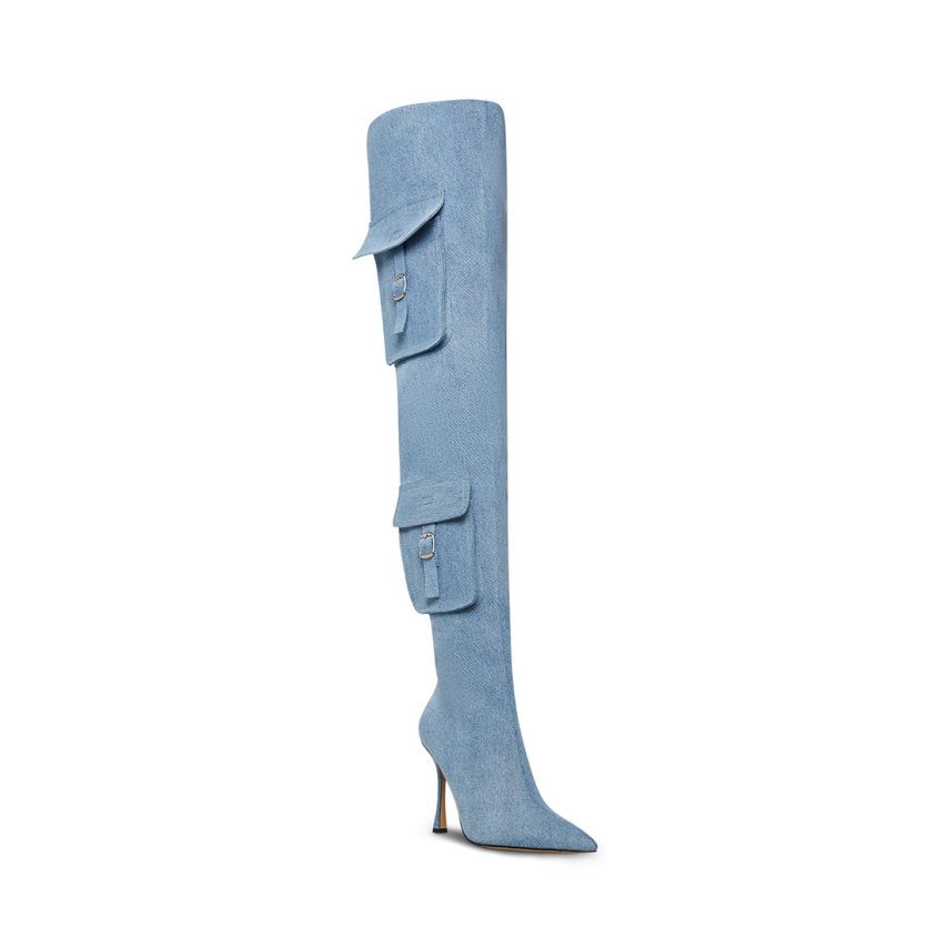 Blue Steve Madden Brittany Denim Fabric Women's Knee-high Boots | PH 6185SAF